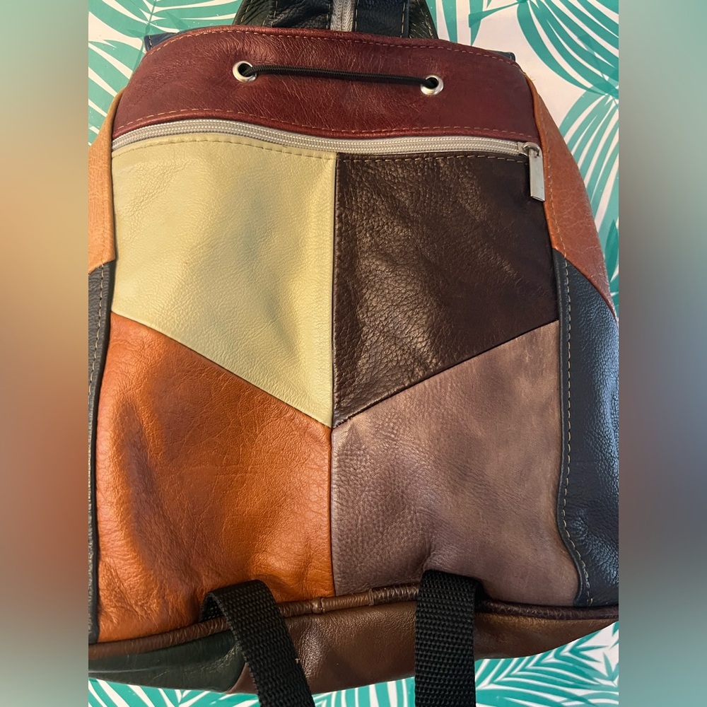 Western Leather Patchwork Backpack Fringe Detail … - image 6